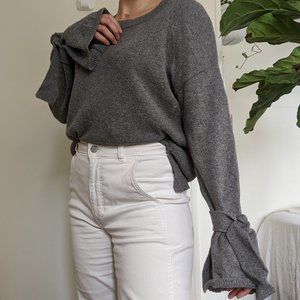 Madewell grey bow tie sleeve crewneck sweater